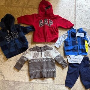 Lot of GAP Red and Navy Hoodie, Gap cozy sweater, New 3pc Carter outfit.